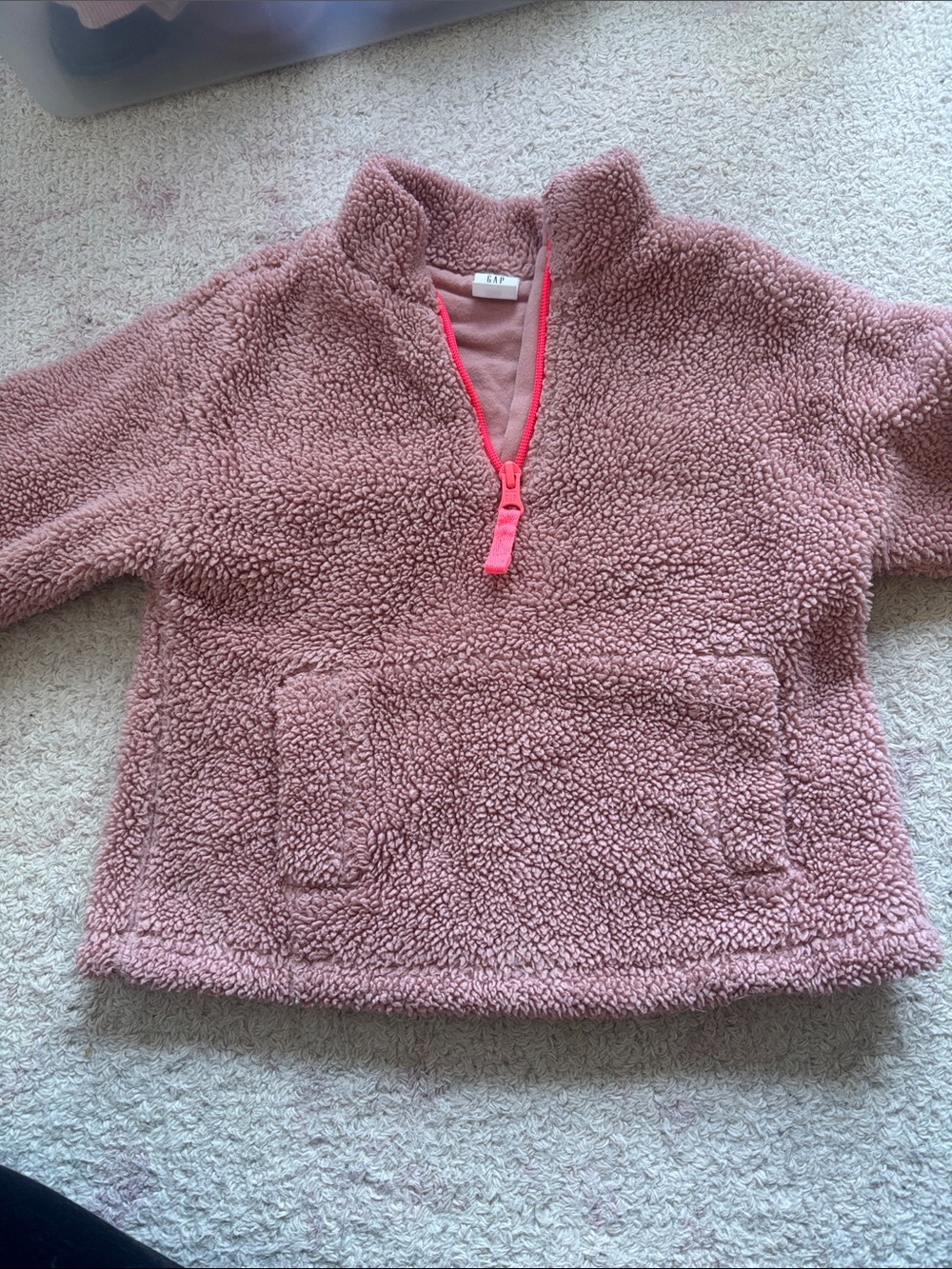 GAP Rose Pink Sherpa Half-Zip Hoodie with Neon Pink Zip